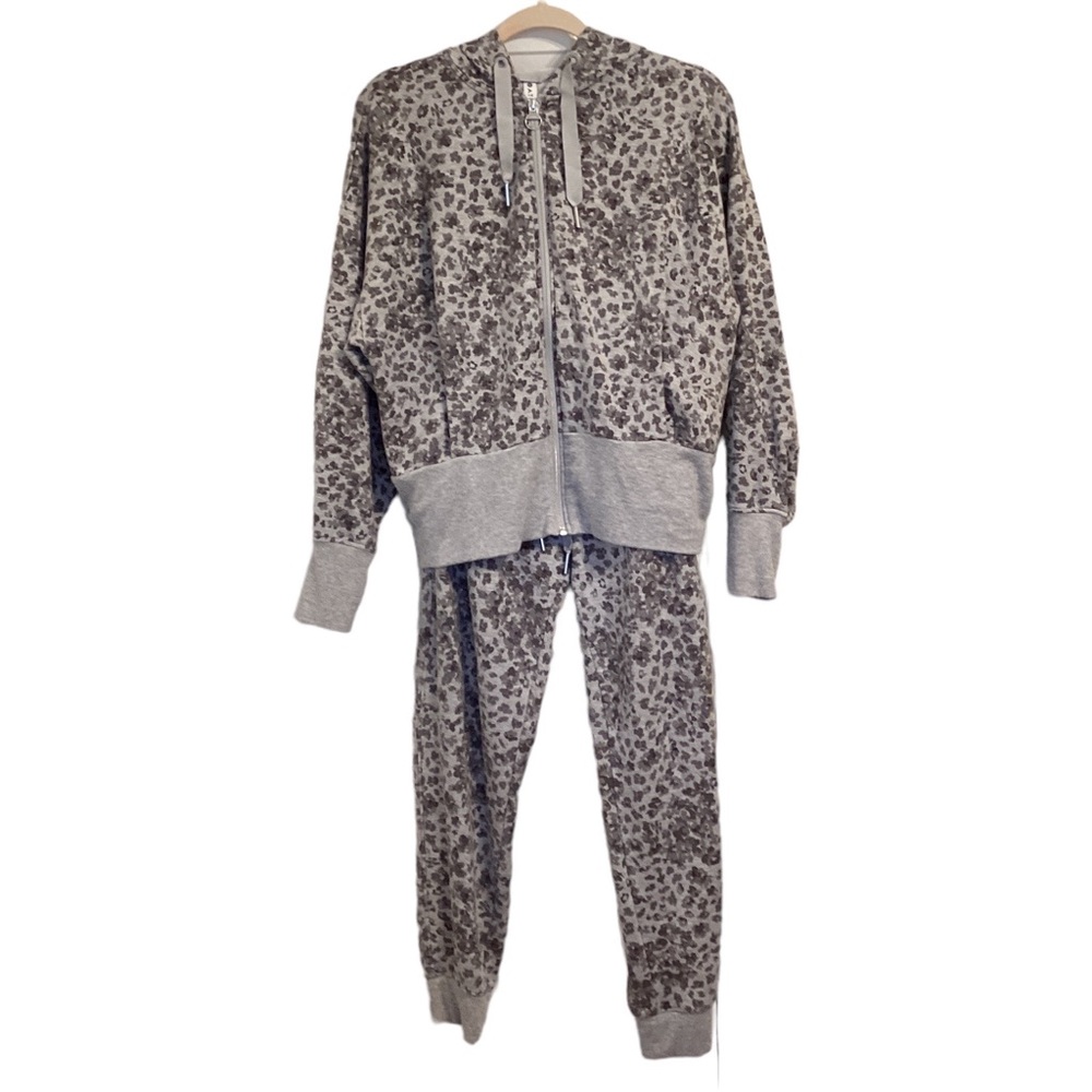 Athleta Women’s Full Zip Jacket With Hoodie & Pant 2Pc Leopard Tracksuit Size M - Picture 5 of 16